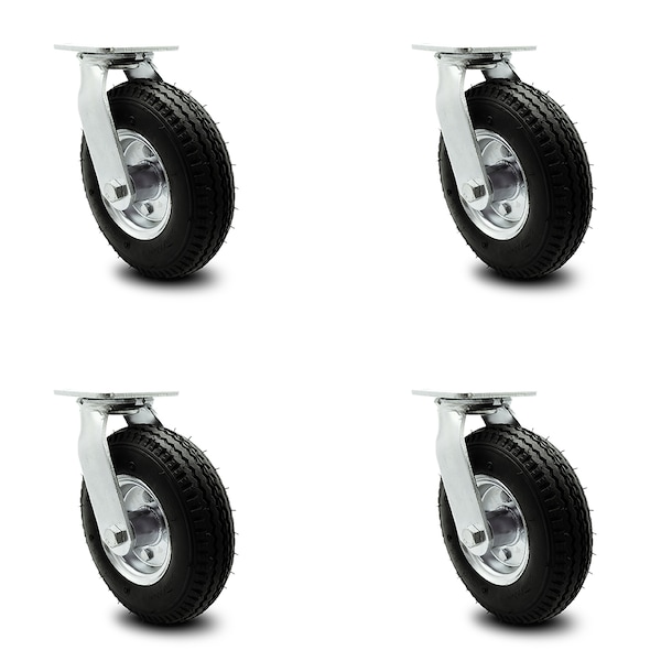 Service Caster 8 Inch Black Pneumatic Wheel Swivel Casters with Bolt Swivel Locks Set SCC SCC-100S280-PNB-BSL-4 - main